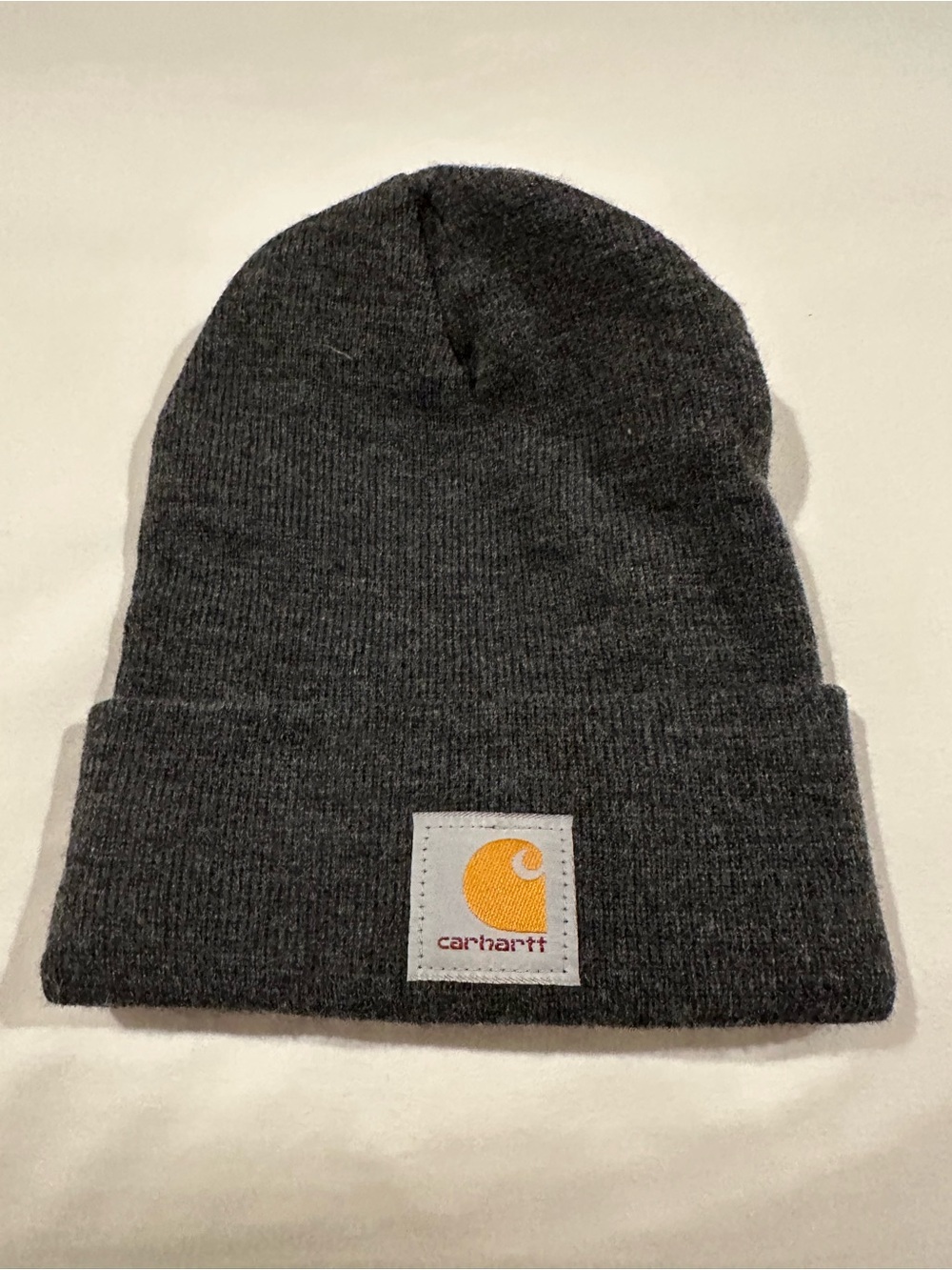 Carhartt Dark Gray Knit Beanie with Yellow Logo